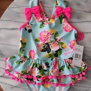 Betsey Johnson Floral Pom Pom One Piece Swimsuit